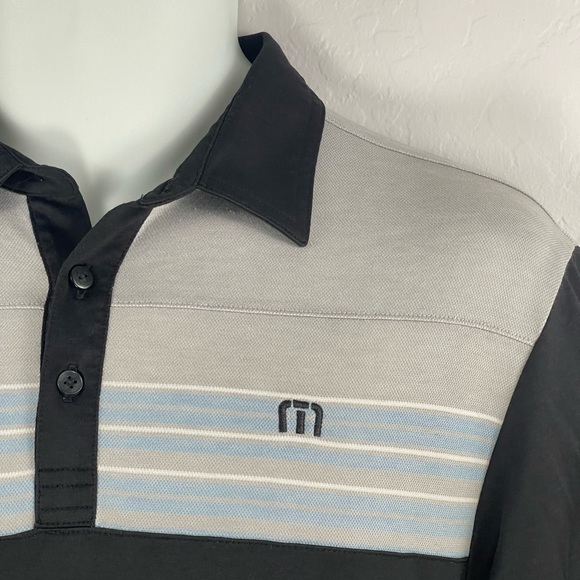 Travis Mathew Men's Polo Shirt Size S, Black & Gray with Unique Sleeve Embroider - Picture 4 of 8